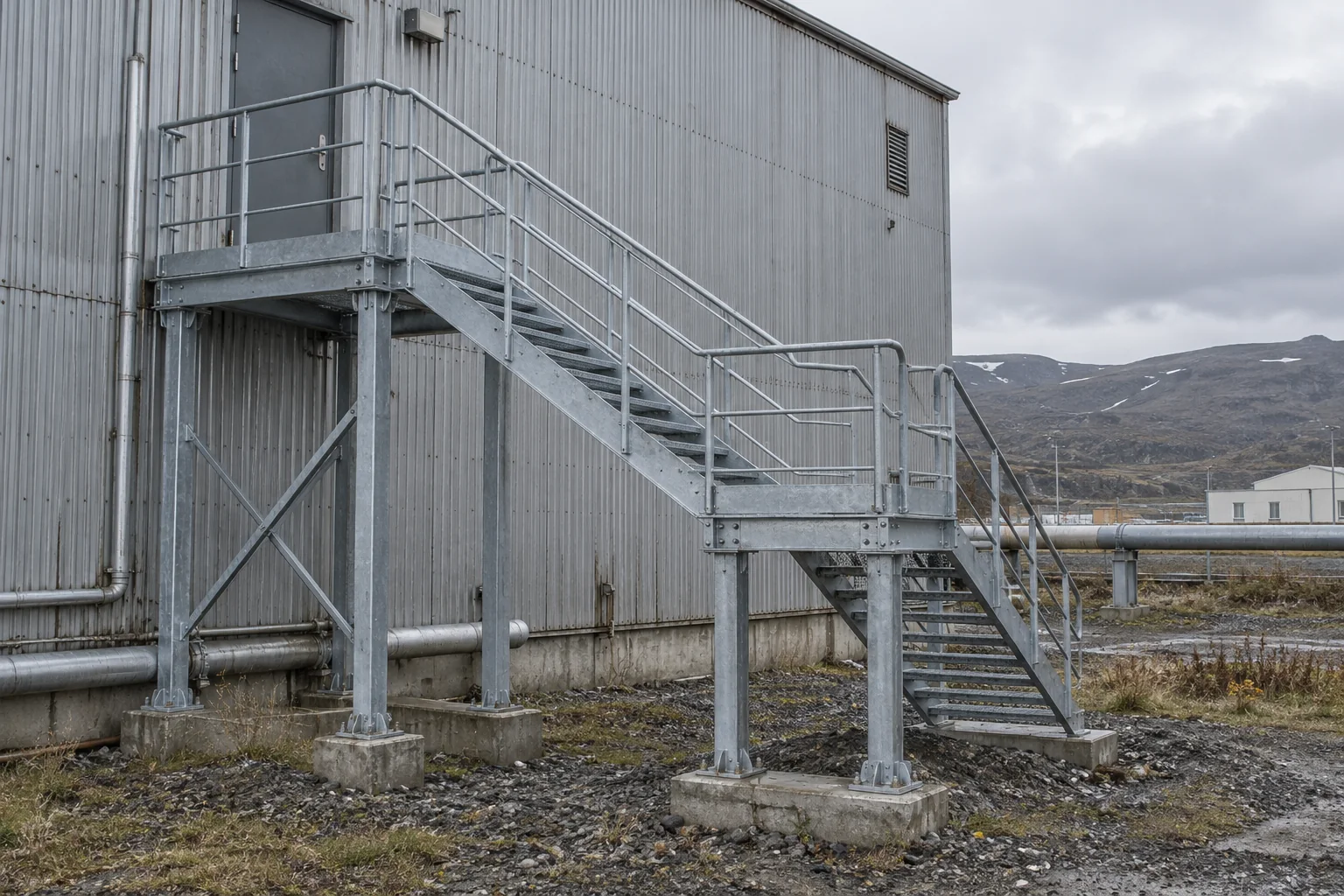 Визуализация наружных металлических лестниц, площадок и ограждений промышленного объекта